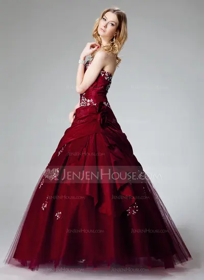 Ball-Gown Strapless Floor-Length Taffeta Quinceanera Dress With Ruffle Lace Beading Flower(s) Sequins (021002909)