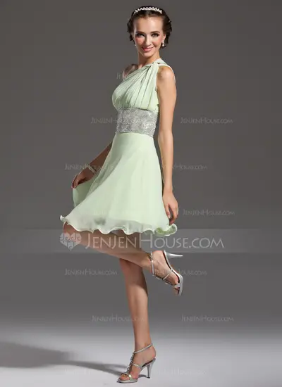 A-Line/Princess One-Shoulder Short/Mini Chiffon Homecoming Dress With Ruffle Beading (022020829)