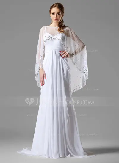 A-Line/Princess Sweetheart Sweep Train Chiffon Evening Dress With Ruffle (017022540)