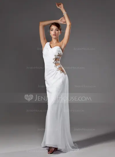 Mermaid One-Shoulder Sweep Train Chiffon Evening Dress With Ruffle Beading (017004345)