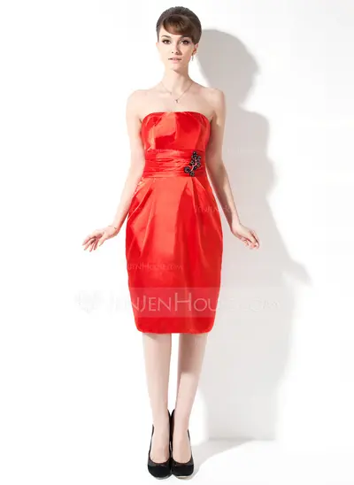 Sheath Strapless Knee-Length Charmeuse Desperate Housewives Style Dresses With Ruffle Beading (025003969)