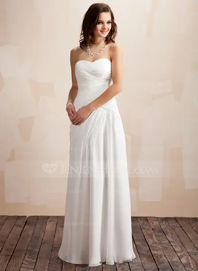A-Line/Princess Sweetheart Floor-Length Chiffon Wedding Dress With Ruffle (002012917)