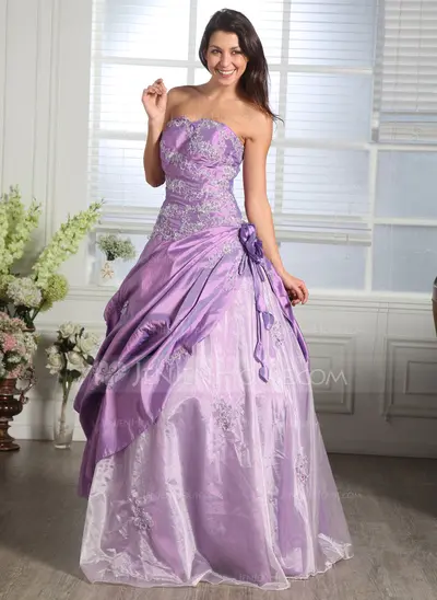 Ball-Gown Sweetheart Floor-Length Taffeta Organza Quinceanera Dress With Ruffle Lace Beading Flower(s) (021005169)