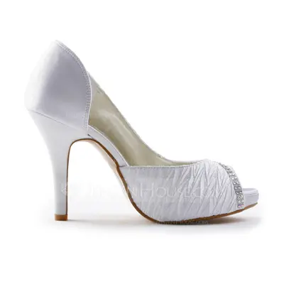 Satin Stiletto Heel Peep Toe Platform Pumps Wedding Shoes With Beading Rhinestone (047005326)