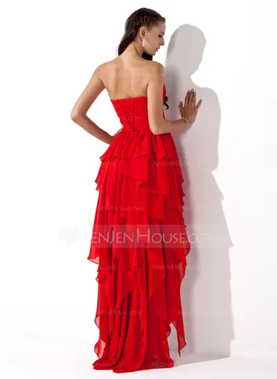 A-Line/Princess Sweetheart Asymmetrical Chiffon Prom Dress With Ruffle Beading (018004808)