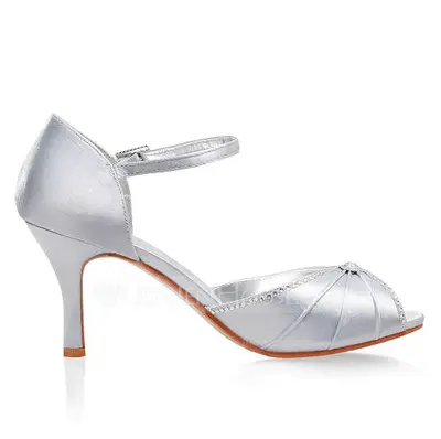 Satin Stiletto Heel Pumps Sandals Wedding Shoes With Buckle Rhinestone (047005113)