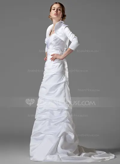 Tubo/ Coluna Coração Cauda corte cetim Vestido de noiva com Pregueado (002001182)