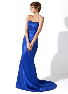 Sheath Sweetheart Sweep Train Charmeuse Evening Dress With Ruffle (017025999)