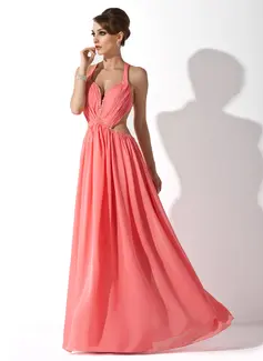 A-Line/Princess Halter Floor-Length Chiffon Prom Dress With Ruffle Beading (018020794)
