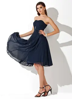 Empire Sweetheart Knee-Length Chiffon Bridesmaid Dress With Ruffle Beading (007020708)