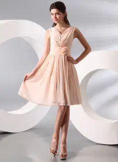 A-Line/Princess V-neck Knee-Length Chiffon Holiday Dress With Ruffle (020014095)