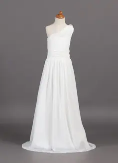 A-Line/Principessa Monospalla Sweep treno Chiffon Abito per damigelle junior con Increspature Perline (009001768)