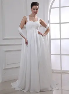 Empire-Linie Herzausschnitt Watteau Schleppe Chiffon Brautkleid mit Spitzen Perlen verziert (002011765)