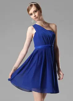 A-Line/Princess One-Shoulder Short/Mini Chiffon Charmeuse Bridesmaid Dress With Ruffle (007000777)