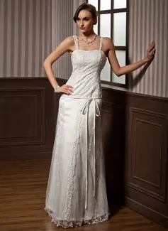 Sheath/Column Sweetheart Floor-Length Satin Tulle Wedding Dress With Lace Beadwork (002014262)