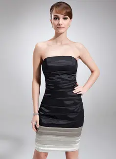 Sheath Strapless Knee-Length Charmeuse Cocktail Dress With Ruffle (016008237)