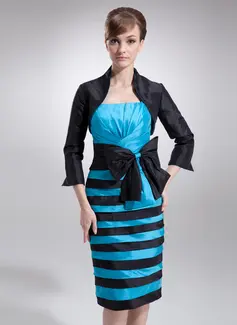 Sheath Knee-Length Taffeta Mother of the Bride Dress With Ruffle (008006280)