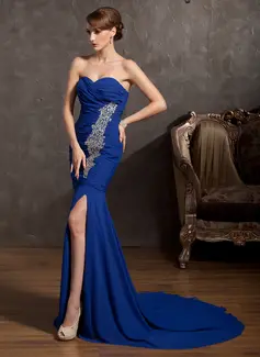Sereia Coração Cauda corte Chifon Vestido de festa com Pregueado Beading (017014865)