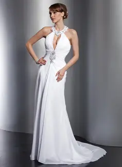 Corte A/Princesa Escote halter Cola corte Chifón Vestidos de novia con Volantes Encaje Bordado Con lentejuelas (002012762)
