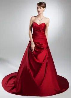 Ball-Gown Sweetheart Cathedral Train Satin Wedding Dress With Ruffle (002015383)