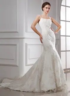 Stile sirena Coda a strascico cappella Raso Tulle Abiti per matrimonio con Pizzo (002015470)
