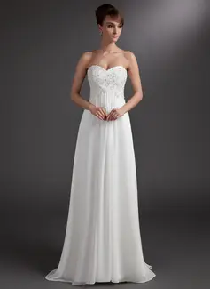 Império Coração Cauda vassoura Chifon Vestido de madrinha com Renda Beading (007016772)