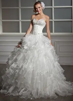 Ball-Gown Sweetheart Floor-Length Organza Satin Wedding Dress With Beadwork Sequins (002013819)
