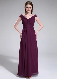 Impero Abiti senza spalline Al pavimento Chiffon Abito da damigella con Increspature (007025351)