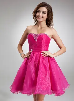 A-Line/Princess Sweetheart Knee-Length Organza Bridesmaid Dress With Beading Sequins (022020825)