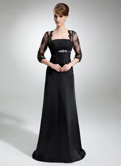 A-Line/Princess Square Neckline Court Train Tulle Charmeuse Mother of the Bride Dress With Ruffle Lace Beading (008006428)