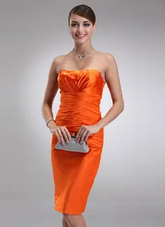 Sheath Sweetheart Knee-Length Charmeuse Cocktail Dress With Ruffle (016021140)