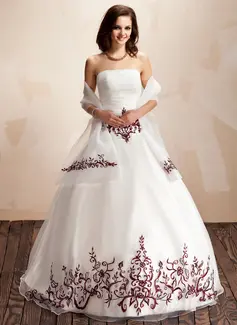 Ball-Gown Strapless Floor-Length Organza Quinceanera Dress With Embroidered Ruffle Beading Sequins (021003131)