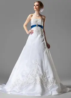 A-Line/Principessa Senza spalline Coda a strascico cappella Raso Abiti per matrimonio con Ricamo Fusciacche Perline A paillette (002004585)