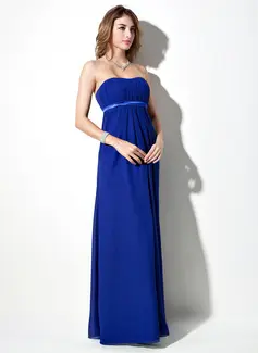 Empire Sweetheart Floor-Length Chiffon Charmeuse Maternity Bridesmaid Dresses With Sash (045022459)