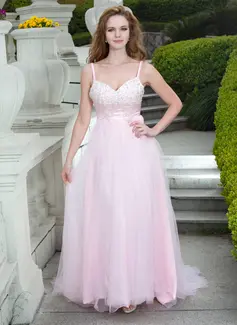 Vestidos princesa/ Formato A Coração Cauda corte Tule Vestido de baile com Renda Beading (018024671)