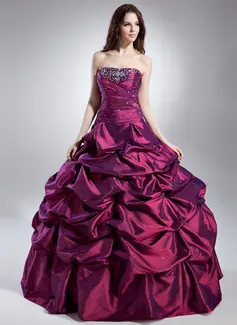 Ball-Gown Strapless Floor-Length Taffeta Quinceanera Dress With Ruffle Beading (021015621)
