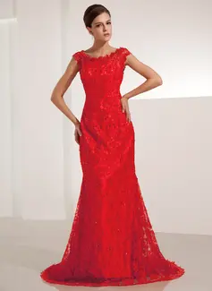 Sereia Decote redondo Cauda corte laço Vestido de festa com Beading Sequins (017014206)