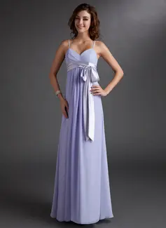 Império Coração Vestidos longo Chifon Charmeuse Vestido de madrinha com Pregueado faixa (007000843)