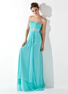 Império Sem alça Cauda vassoura Chiffon Vestido de festa com Pregueado Bordado (017013773)
