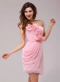 Nauwaansluitend Sweetheart Knielengte Chiffon Cocktailjurk met Roes Bloem(En) (016013977)
