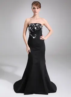 Sereia Sem alça Cauda corte cetim Vestido de madrinha com Bordados Beading (007004182)