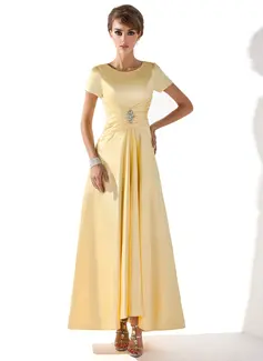 A-Line/Princess Scoop Neck Asymmetrical Charmeuse Mother of the Bride Dress With Ruffle Beading (008005699)
