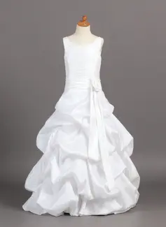 Vestidos princesa/ Formato A Decote redondo Vestidos longo Tafetá Vestido de daminha com Pregueado faixa Bordado (010004121)