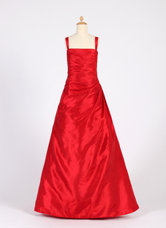 A-Line/Principessa Scollatura quadrato Al pavimento Taffeta Abito per damigelle junior con Increspature (009016222)