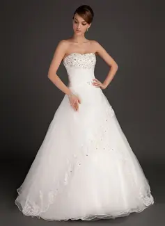 Ball-Gown Sweetheart Floor-Length Organza Satin Wedding Dress With Ruffle Lace Beadwork (002015485)