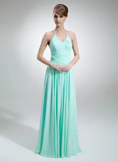 Vestidos princesa/ Formato A Frente única Vestidos longo Chiffon Vestido de madrinha com Pregueado (007001756)
