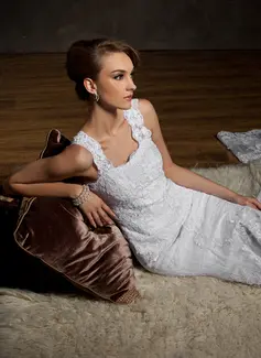 Mermaid Scoop Neck Chapel Train Satin Tulle Lace Wedding Dress With Lace (002008175)