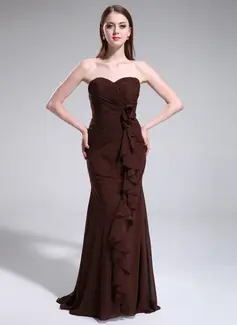 Stile sirena A cuore Sweep treno Chiffon Abito da damigella con Increspature Fiori (007025349)