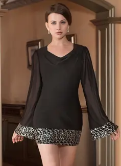Sheath Cowl Neck Short/Mini Chiffon Cocktail Dress With Sequins (008024534)