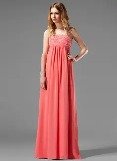 Empire Strapless Floor-Length Chiffon Holiday Dress With Ruffle Lace Beading (020003264)
